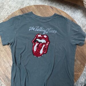 Rolling Stones for Lucky Brand Red Sequined Tongue Logo Band Tee Womens XL